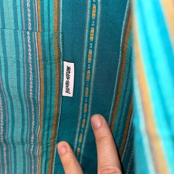F*cking Awesome Mens Shirt Green Size 2X Striped Button Down Long Sleeve New - Picture 3 of 14